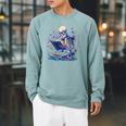 Bookish Skeleton Reading In Wildflowers Book Lover Bookworm Raglan Sleeve Sweatshirt Cardinal