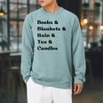 Books And Blankets And Rain And Tea And Candles Graphic Raglan Sleeve Sweatshirt Cardinal