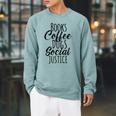 Books Coffee Dogs Social Justice Literature Student Cute Raglan Sleeve Sweatshirt Cardinal