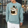 Books Ghost Reading Book Halloween Library Cat Fall Raglan Sleeve Sweatshirt Cardinal Books Ghost Reading Book Halloween Library Cat Fall Raglan Sleeve Sweatshirt Cardinal