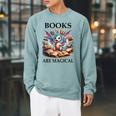 Books Are Magic Book Dragon ShirtReading Books Are Magical Raglan Sleeve Sweatshirt Cardinal