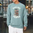 Books Over People Rainbow Reading Bookworm Book Lovers Raglan Sleeve Sweatshirt Cardinal