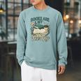 Books Are My Therapy Cozy Book Lover Reading & Coffee Raglan Sleeve Sweatshirt Cardinal