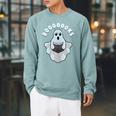 Books Reader Creepy Horror On Halloween Ghost Reading Raglan Sleeve Sweatshirt Cardinal