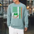 Books US American Flag One Lucky Librarian St Patrick's Day For Women Kids Men Raglan Sleeve Sweatshirt Cardinal
