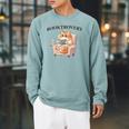 BOOKTROVERT Cute Cat With Tea Cozy Sweater And Book Raglan Sleeve Sweatshirt Cardinal BOOKTROVERT Cute Cat With Tea Cozy Sweater And Book Raglan Sleeve Sweatshirt Cardinal