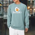 Booooks Halloween Cute Ghost Reading Library Books Raglan Sleeve Sweatshirt Cardinal