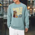 Born To Read Forced To Work Book Fair Vibes Book Lover Raglan Sleeve Sweatshirt Cardinal