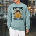 Born To Read Forced To Work Reading Book Lover Raglan Sleeve Sweatshirt Cardinal