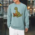 Brachiosaurus Dinosaur Reading Book Nerd Raglan Sleeve Sweatshirt Cardinal