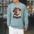 Capybara Bookworm Rodent Reading a Book Raglan Sleeve Sweatshirt Cardinal
