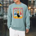 Caring For Your Evil Cat Retro Dark Humor Book Cover Premium Tri-Blend Raglan Sleeve Sweatshirt Cardinal