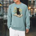 Cat On Book Flowers Cute Kitten Kitty Women Girls Kids Raglan Sleeve Sweatshirt Cardinal Cat On Book Flowers Cute Kitten Kitty Women Girls Kids Raglan Sleeve Sweatshirt Cardinal