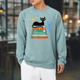 Cat And Books Retro Midcentury Mid Century Aesthetic Raglan Sleeve Sweatshirt Cardinal