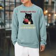Cat Books And Tea Make Me Feel Less Murdery Quote Raglan Sleeve Sweatshirt Cardinal