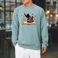 Cat Kitten Wildflower Book Pet Owner Librarian Raglan Sleeve Sweatshirt Cardinal