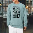Cats Books And Coffee Kitty Cat Lover Raglan Sleeve Sweatshirt Cardinal