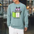 Cats And Books Happiness Cartoon Cat Pun For Women Raglan Sleeve Sweatshirt Cardinal