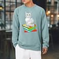 Cats And Books Lover Persian Cat For Men Women Kids Raglan Sleeve Sweatshirt Cardinal