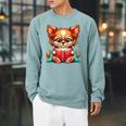 Chihuahua Reading a Book Dog Raglan Sleeve Sweatshirt Cardinal