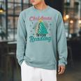 Christmas Is For Reading Books Christmas Tree Books Raglan Sleeve Sweatshirt Cardinal