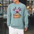 Cute Axolotl Read Book Shirt Kids Boy Girl Salamander Raglan Sleeve Sweatshirt Cardinal