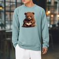 Cute Bear Is Reading a Book Reading Bear Raglan Sleeve Sweatshirt Cardinal