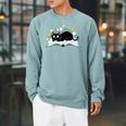 Cute Cat On Book Fun Flower Feline Pet Lover Premium Tri-Blend Raglan Sleeve Sweatshirt Cardinal