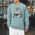Cute Cat Reading Book Adorable Cats Books Lover Raglan Sleeve Sweatshirt Cardinal