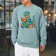 Cute Dinosaur Tales T Rex Reading Books Lover Raglan Sleeve Sweatshirt Cardinal
