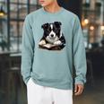 Cute Dog Border Collie Reading Book Raglan Sleeve Sweatshirt Cardinal