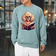 Cute Dog Poodle Reading Book Raglan Sleeve Sweatshirt Cardinal