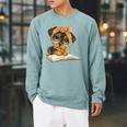 Cute Dog Reading Book Bandana Pup Reader Raglan Sleeve Sweatshirt Cardinal