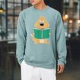 Cute Dog Reading A Human Training Book Dog Raglan Sleeve Sweatshirt Cardinal