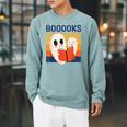 Cute Ghost Book Reading Halloween Teacher Puns Booooks Men Women Kids Raglan Sleeve Sweatshirt Cardinal