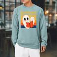 Cute Ghost Book Reading Halloween Teacher Puns Booooks For Men Women Kids Raglan Sleeve Sweatshirt Cardinal