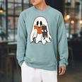 Cute Ghost Cat Reading Book Spooky Season Halloween Costume Raglan Sleeve Sweatshirt Cardinal Cute Ghost Cat Reading Book Spooky Season Halloween Costume Raglan Sleeve Sweatshirt Cardinal