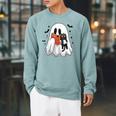 Cute Halloween Ghost Reading Book Raglan Sleeve Sweatshirt Cardinal