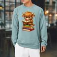 Cute Highland Cow With Glasses Reading Books Raglan Sleeve Sweatshirt Cardinal Cute Highland Cow With Glasses Reading Books Raglan Sleeve Sweatshirt Cardinal