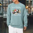 Cute It's a Good Day To Read a Book Cat Bookworm Raglan Sleeve Sweatshirt Cardinal