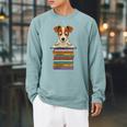 Cute Jack Russel Dog Reading On Pile Of Books Premium Tri-Blend Raglan Sleeve Sweatshirt Cardinal