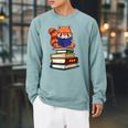 Cute Kawaii Kids Reading Books Glasses Red Panda Lover Raglan Sleeve Sweatshirt Cardinal
