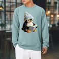 Cute Penguin Reading Book Faux-Crochet Print Raglan Sleeve Sweatshirt Cardinal