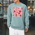 Cute Pink Book Pattern Book Lover Raglan Sleeve Sweatshirt Cardinal