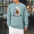 Cute Polar Bear Is Reading a Book Reading Polar Bear Raglan Sleeve Sweatshirt Cardinal