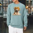 Cute Pug Reading Dog Book Lover Animal Graphic Baby Portrait Raglan Sleeve Sweatshirt Cardinal