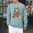Cute Reading Chicken With Glasses Books Bookworm Reader Raglan Sleeve Sweatshirt Cardinal
