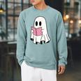 Cute Retro Reading Book Library Ghost Costume Raglan Sleeve Sweatshirt Cardinal