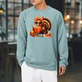 Cute Turkey Reading Book Lovers Bow Thanksgiving Raglan Sleeve Sweatshirt Cardinal