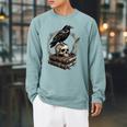 Dark Academia Raven Skull Books Raglan Sleeve Sweatshirt Cardinal